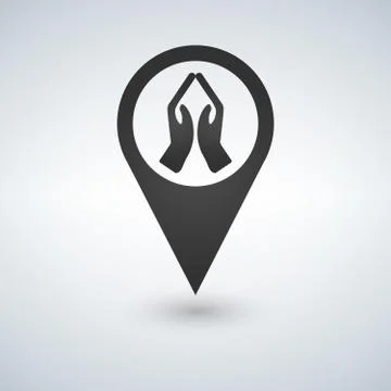 Praying hands map pointer vector icon. Illustrazione stock