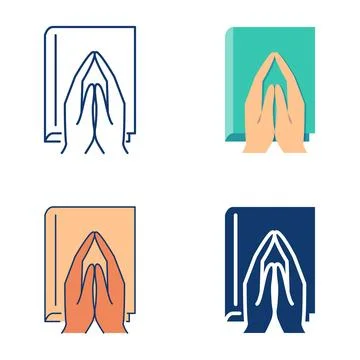 Praying hands over holy book icon set Illustrazione stock