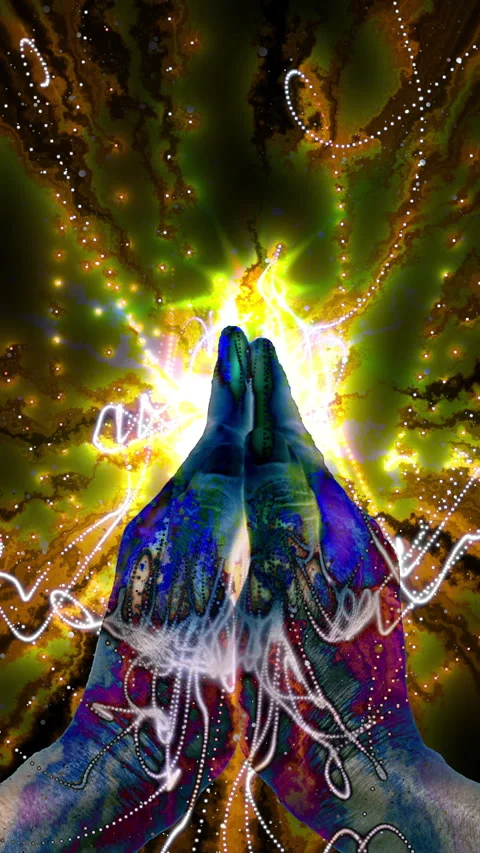 Praying Hands with particle energy effect Stock Footage 293618086