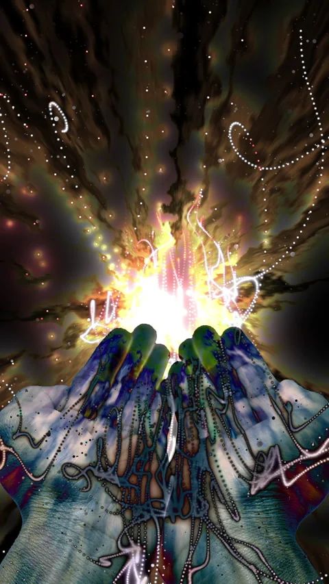 Praying Hands with particle energy effect Stock Footage 293618996
