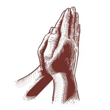 Praying hands, prayer on bible, blessing  religious hand drawn vecto Stock Illustration