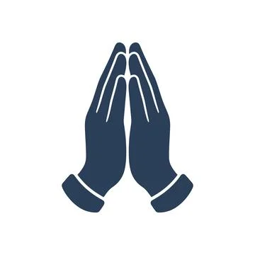 Praying hands silhouette icon in dark blue for religion and spirituality them Stock Illustration