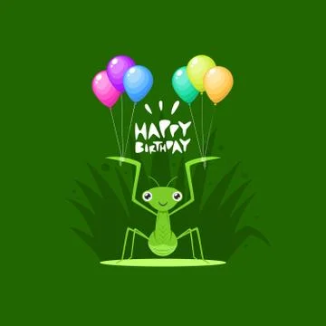 A Praying Mantis is Holding Balloon Stock Illustration