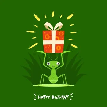 A Praying Mantis is Holding a gift box Stock Illustration