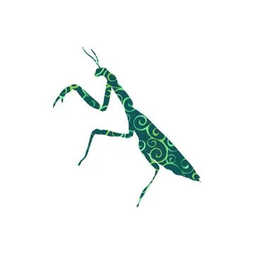 Praying mantis insect spiral pattern color silhouette animal Illustrazione stock