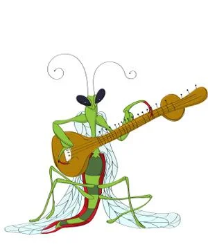 Praying Mantis playing sitar 스톡 일러스트