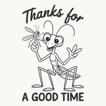 Praying Mantis Thanks for a Good Time Funny Bug Cartoon Illustration T Shir.. Stock Illustration
