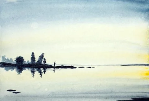 Praying monk on the lake Stock Illustration