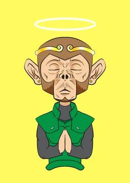 Praying monkey king cartoon Stock Illustration