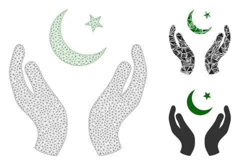 Praying Muslim Hands Vector Mesh Carcass Model and Triangle Mosaic Icon Stock Illustration