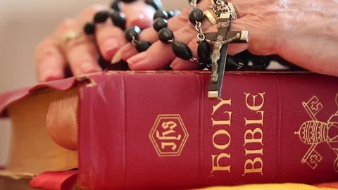 Praying with a Rosary Stock Footage 80929367