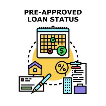Pre approved loan status process showing financial application Stock Illustration