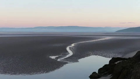 Pre Dawn Light Over Morecambe Bay, Silverdale, Lancashire UK Stock Footage 131153372