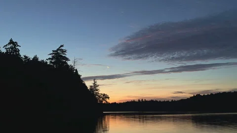 Pre-dawn timelapse over Canadian lake with crescent moon and planet Stock Footage 201487500
