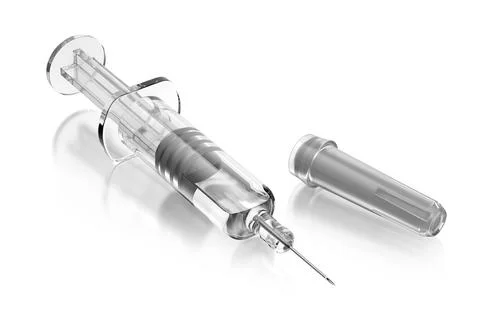 Pre-filled syringe isolated. 3D rendering. Stock Illustration