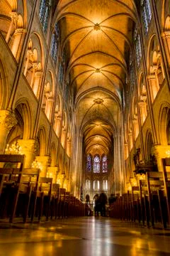 Pre fire interior of Notre Dame Cathedral, Paris, France, Europe Stockfoto's