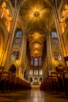 Pre fire interior of Notre Dame Cathedral, Paris, France, Europe Stockfoto's