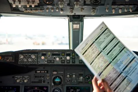 Pre-flight checklist at flight deck Stock Photos
