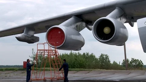 Pre-flight preparation on Il-78 tanker aircraft Stock Footage 108428522