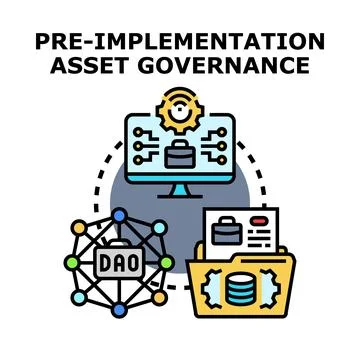 Pre implementation asset governance concept illustrating digital assets man.. Illustrazione stock