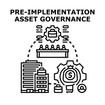 Pre implementation asset governance process management Illustrazione stock