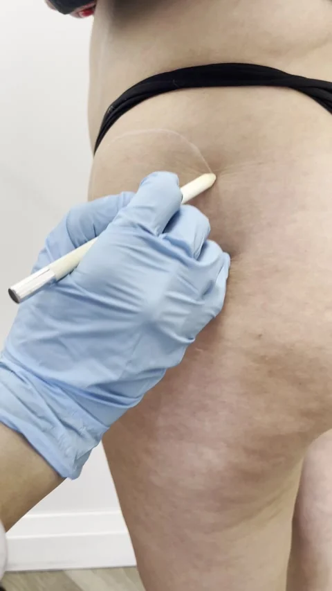 Pre-Injection Marking for Buttocks Fat Reduction 4K Aesthetic Procedure Stock Footage 310480941