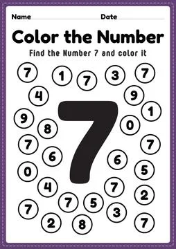 Pre k math worksheets, number 7 coloring math activities for preschool Stock Illustration