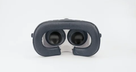 Pre-keyed alpha channel VR mask. Close up. POV shot of putting on a VR helmet. Stock Footage 98938266