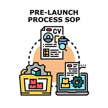 Pre launch process sop standard operating procedure concept Stock Illustration