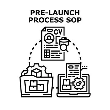 Pre launch process sop standard operating procedure concept Stock Illustration