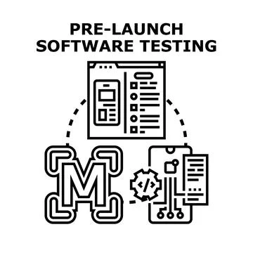 Pre launch software testing development workflow and quality assurance Stock Illustration