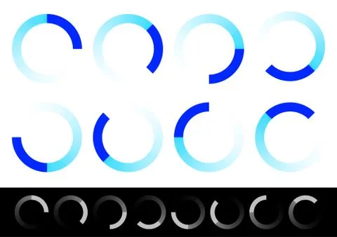 Pre-loader, buffer shapes, symbols, progress indicators set at different angl Illustrazione stock