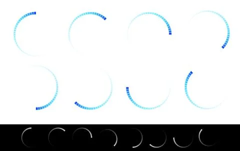 Pre-loader, buffer shapes, symbols, progress indicators set at different angl Illustrazione stock