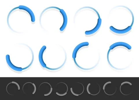 Pre-loader, buffer shapes, symbols, progress indicators set at different angl Stock Illustration