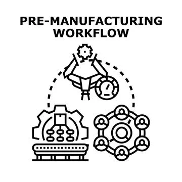Pre manufacturing workflow process planning and automation concept Stock Illustration