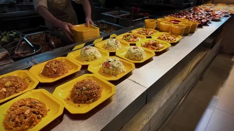 Pre Packaged Meals on Steel Counter Stock Footage 259257155