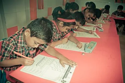 Pre primary students in a classroom, india Stock Photos