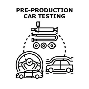 Pre production car testing process during automotive engineering development Stock Illustration
