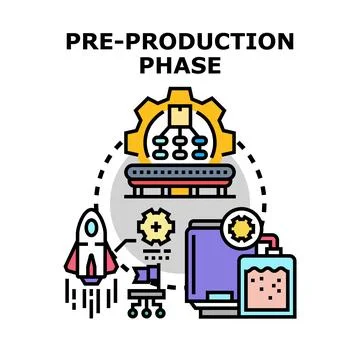 Pre production phase concept with development process icons Stock Illustration