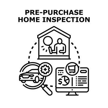 Pre purchase process checking property, vehicle, and online data Stock Illustration