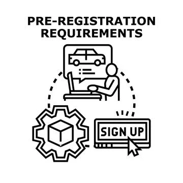 Pre registration requirements for online vehicle application process Illustrazione stock