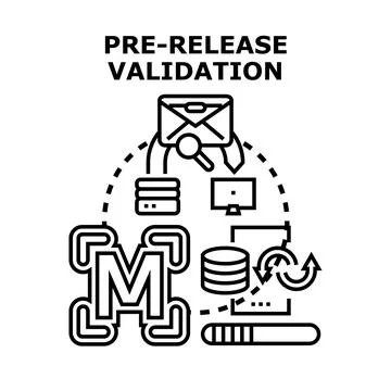 Pre release validation process with email and data review Stock Illustration