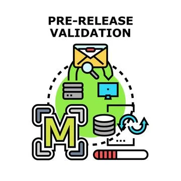 Pre release validation process with email and data review Stock Illustration