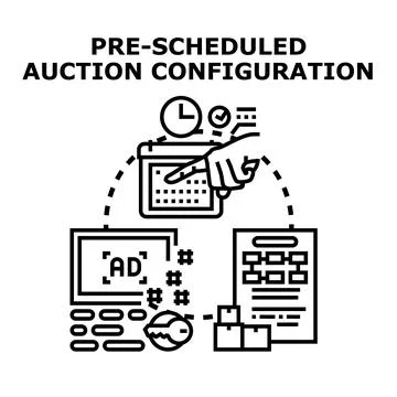 Pre scheduled auction configuration planning strategy generating leads Stock Illustration