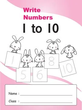 Pre school kids vector cartoon education leaning numbers book cover Stock Illustration