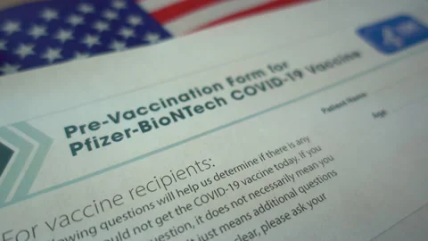Pre Vaccination Form for Pfizer BioNTech COVID 19 Vaccine form. Stock Footage 145774362