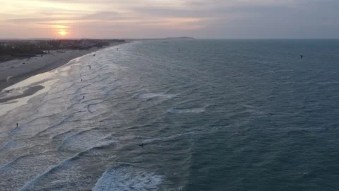 Preá Beach coastline at sunset Ceará Brazil drone pullback then lateral slide Video stock 334121433