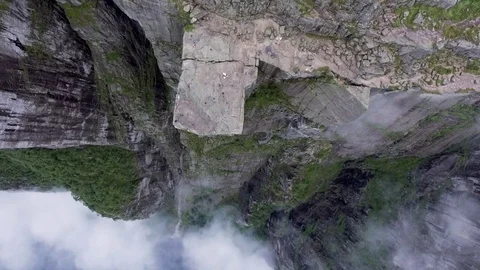 Preacher's Pulpit or Pulpit Rock aerial shot. Natural landmark in Norway Stock Footage 79975742
