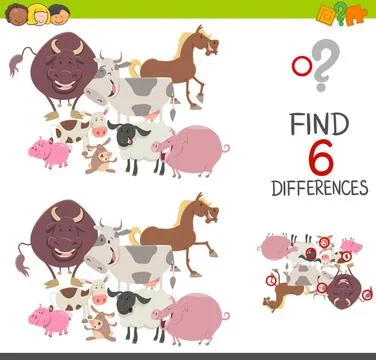 Preachool finding differences game Cartoon Illustration of Finding the Dif... 스톡 사진