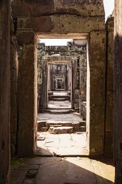 Preah khan temple corridor Stock Photos